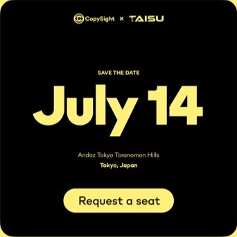 The invitation card for the July 14 lunch, with the CopySight and Taisu logos and the venue